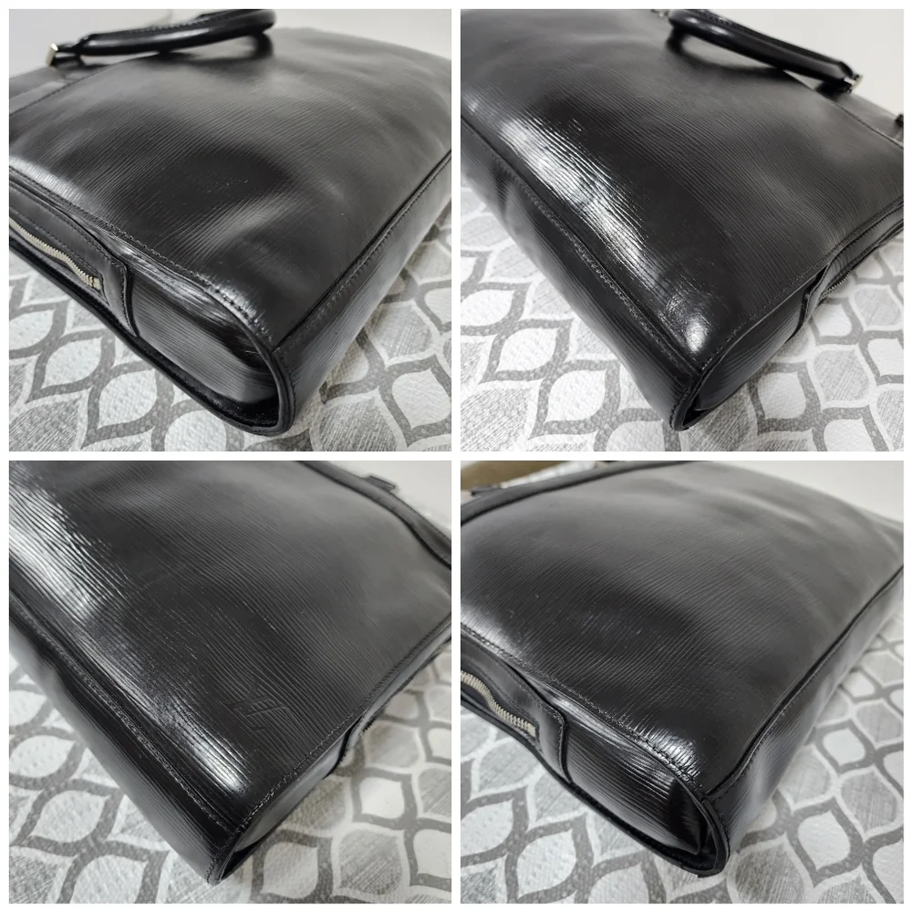 LOUIS VUITTON Epi Leather Bassano MM Briefcase Bag Black